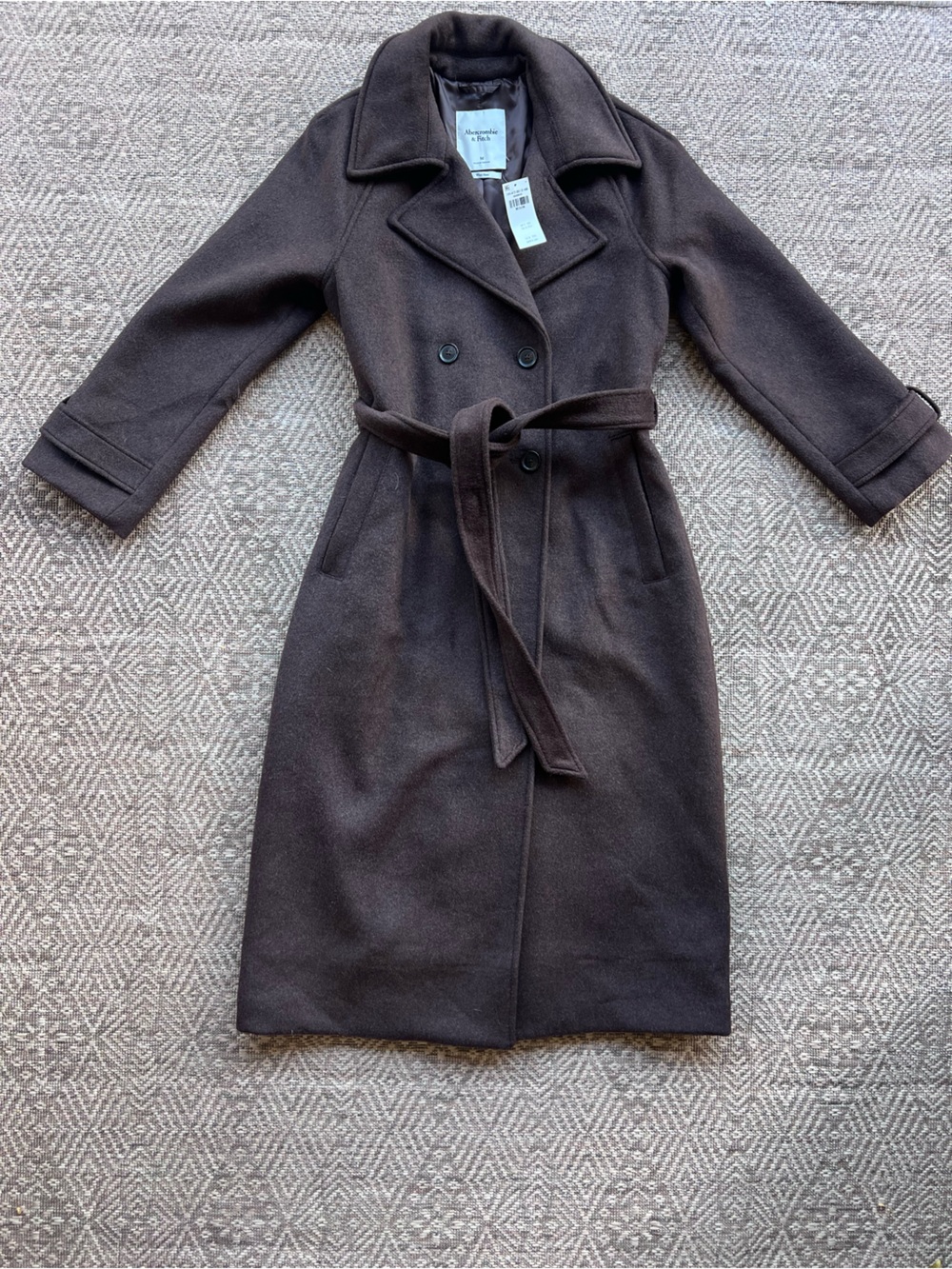 NWT Abercrombie & Fitch Wool Blend Full Length Trench Coat Brown M $230